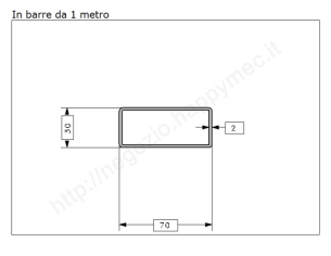 Tubo rettangolare grezzo 70x30x2 in barre da 1 metro in ferro