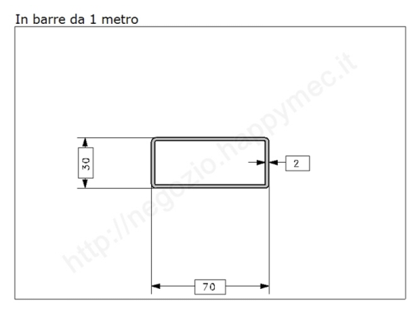 Tubo rettangolare grezzo 70x30x2 in barre da 1 metro in ferro