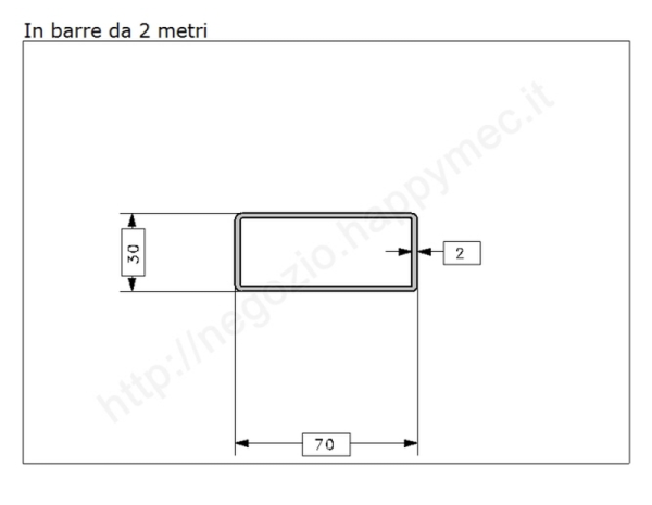 Tubo rettangolare grezzo 70x30x2 in barre da 2 metri in ferro