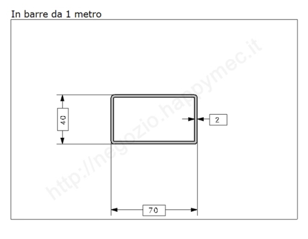 Tubo rettangolare grezzo 70x40x2 in barre da 1 metro in ferro
