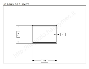 Tubo rettangolare grezzo 70x50x2 in barre da 1 metro in ferro