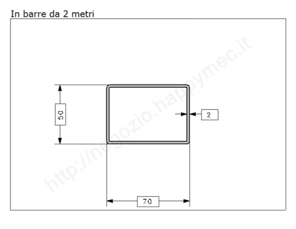 Tubo rettangolare grezzo 70x50x2 in barre da 2 metri in ferro