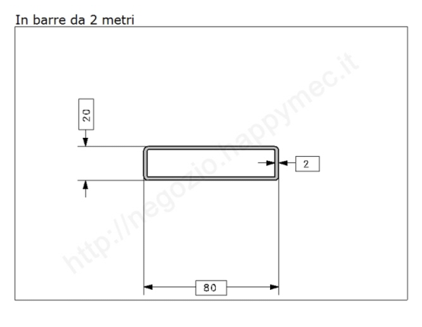 Tubo rettangolare grezzo 80x20x2 in barre da 2 metri in ferro