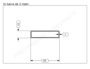 Tubo rettangolare grezzo 80x20x2 in barre da 3 metri in ferro