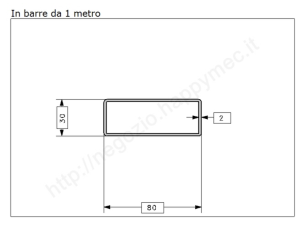 Tubo rettangolare grezzo 80x30x2 in barre da 1 metro in ferro