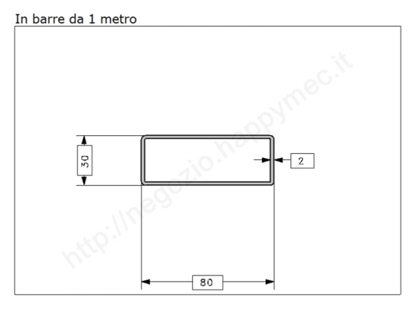 Tubo rettangolare grezzo 80x30x2 in barre da 1 metro in ferro