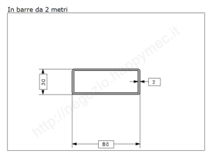 Tubo rettangolare grezzo 80x30x2 in barre da 2 metri in ferro