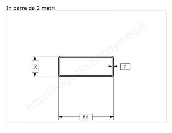Tubo rettangolare grezzo 80x30x2 in barre da 2 metri in ferro