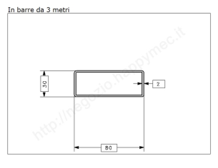 Tubo rettangolare grezzo 80x30x2 in barre da 3 metri in ferro