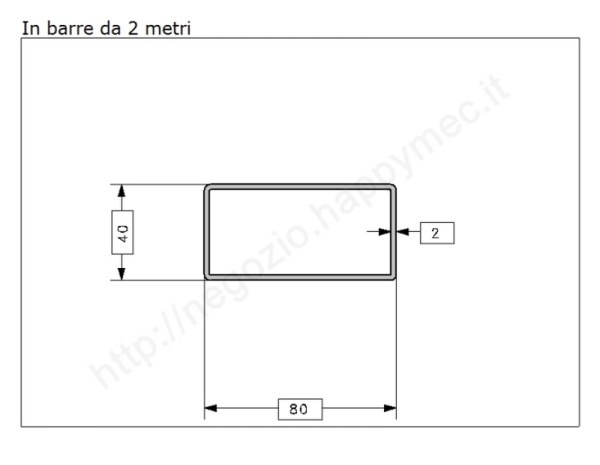 Tubo rettangolare grezzo 80x40x2 in barre da 2 metri in ferro
