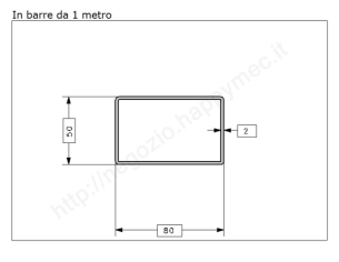 Tubo rettangolare grezzo 80x50x2 in barre da 1 metro in ferro