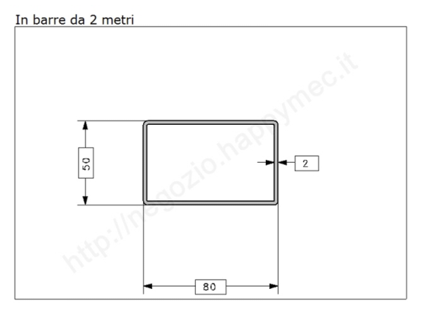 Tubo rettangolare grezzo 80x50x2 in barre da 2 metri in ferro