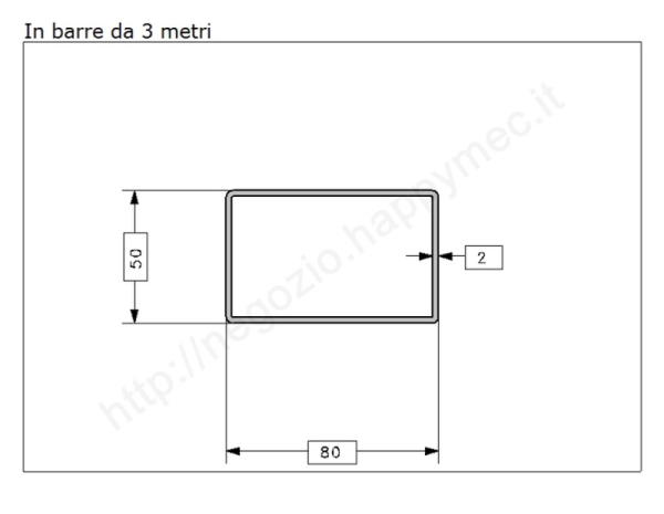 Tubo rettangolare grezzo 80x50x2 in barre da 3 metri in ferro