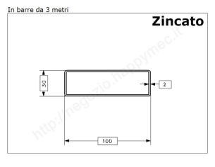 Tubo rettangolare zincato 100x30x2 in barre da 3 metri in ferro