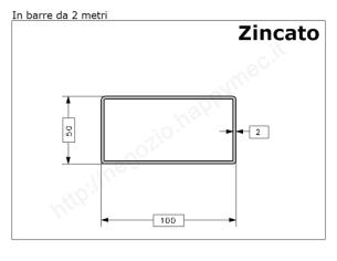 Tubo rettangolare zincato 100x50x2 in barre da 2 metri* in ferro
