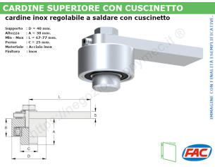 Cardine superiore inox d.40 mm. con cuscinetto - accessori fac