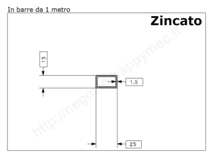 Tubo rettangolare zincato 25x15x1,5 in barre da 1 metro in ferro