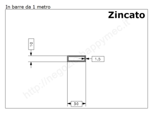 Tubo rettangolare zincato 30x10x1,5 in barre da 1 metro in ferro