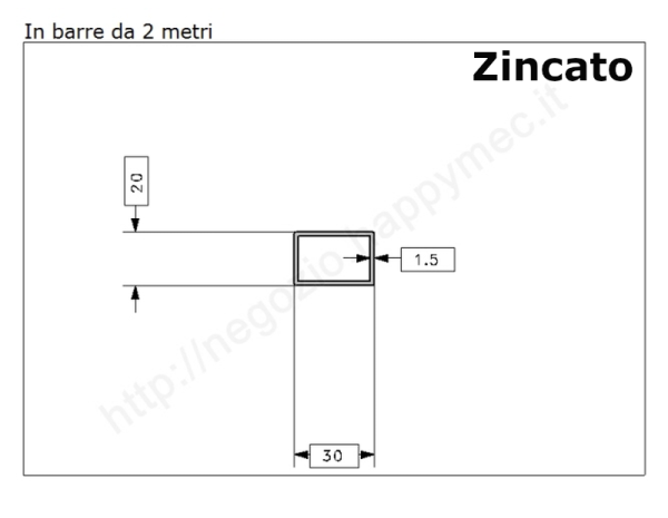Tubo rettangolare zincato 30x20x1,5 in barre da 2 metri in ferro