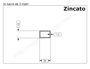 Tubo rettangolare zincato 30x20x1,5 in barre da 3 metri in ferro