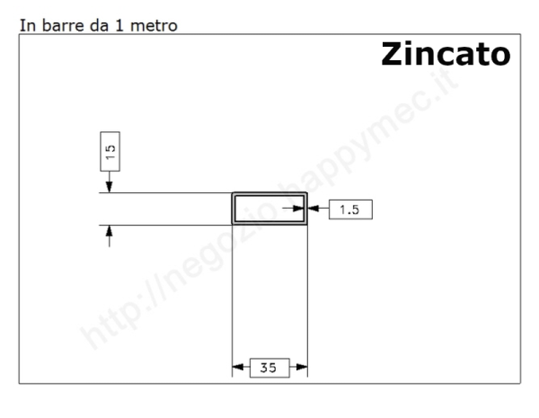 Tubo rettangolare zincato 35x15x1,5 in barre da 1 metro