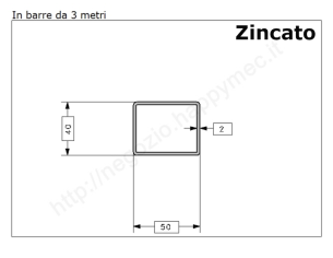 Tubo rettangolare zincato 50x40x2 in barre da 3 metri in ferro
