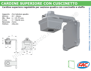 Cardine superiore zinc. 50x50 con cuscinetto e piastra 4 fori