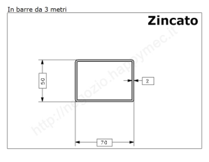 Tubo rettangolare zincato 70x50x2 in barre da 3 metri in ferro