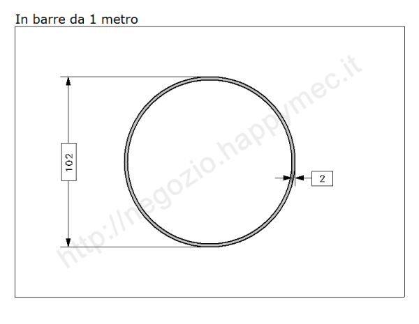 Tubo tondo diam.102x2mm.(3"1/) grezzo in barre da 1 metro in