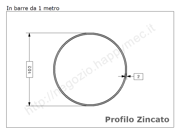 Tubo tondo diam.102x2mm.(3"1/) zincato in barre da 1 metro in