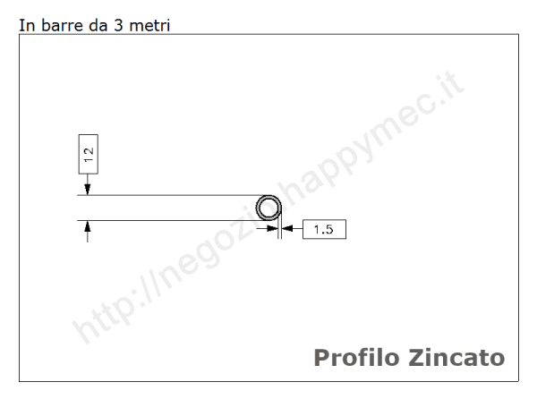 Tubo tondo diam.12x1.5mm.zincato in barre da 3 metri in ferro