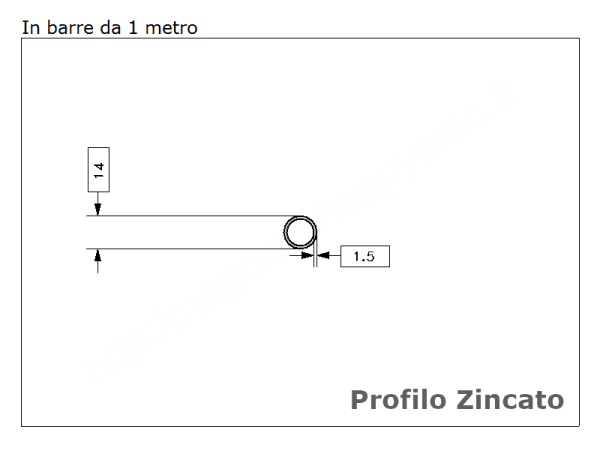 Tubo tondo diam.14x1,5mm.zincato in barre da 1 metro in ferro