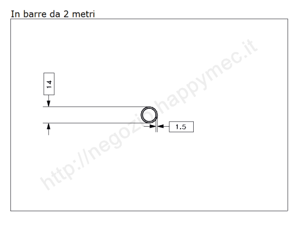 Tubo tondo diam.14x1.5mm.grezzo in barre da 2 metri in ferro