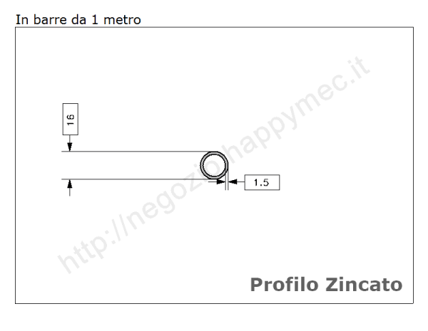 Tubo tondo diam.16x1,5mm.zincato in barre da 1 metro in ferro