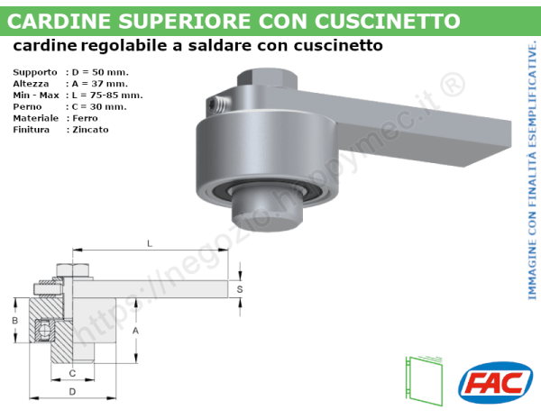 Cardine superiore zinc. d.50 con cuscinetto - accessori fac
