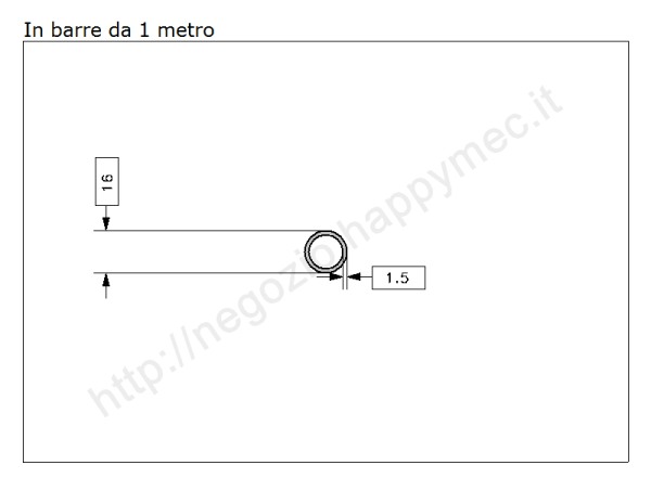 Tubo tondo diam.16x1.5mm.grezzo in barre da 1 metro in ferro