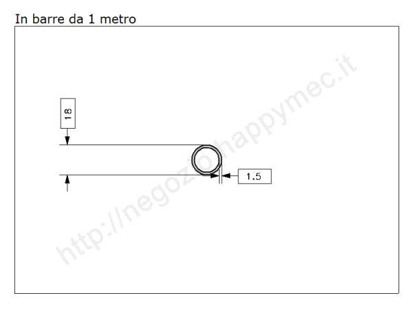 Tubo tondo diam.18x1.5mm.grezzo in barre da 1 metro in ferro