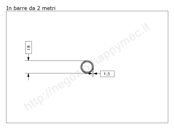 Tubo tondo diam.18x1.5mm.grezzo in barre da 2 metri in ferro