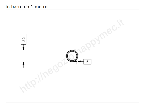 Tubo tondo diam.20x2mm.grezzo in barre da 1 metro in ferro