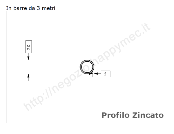 Tubo tondo diam.20x2mm.zincato in barre da 3 metri in ferro