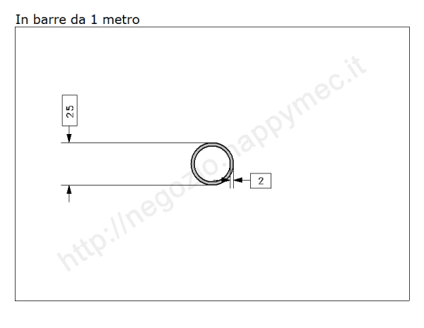 Tubo tondo diam.25x2mm.grezzo in barre da 1 metro in ferro