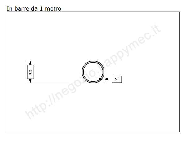 Tubo tondo diam.30x2mm.grezzo in barre da 1 metro in ferro