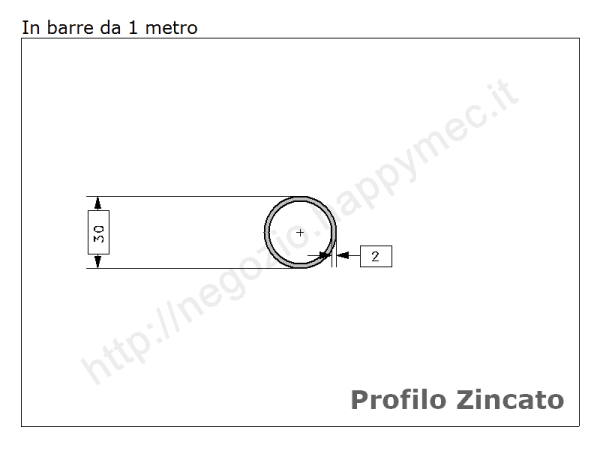 Tubo tondo diam.30x2mm.zincato in barre da 1 metro in ferro