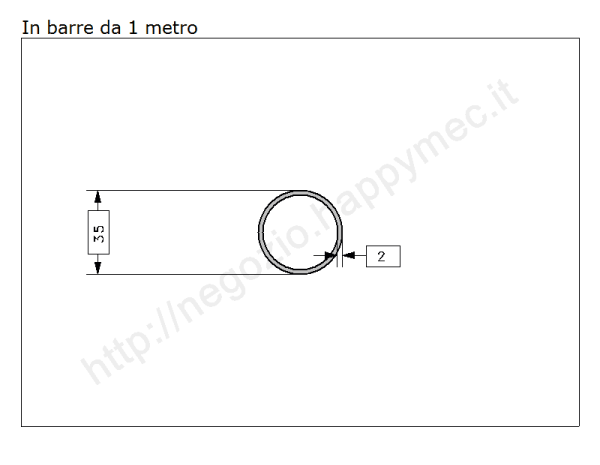 Tubo tondo diam.35x2mm.grezzo in barre da 1 metro in ferro