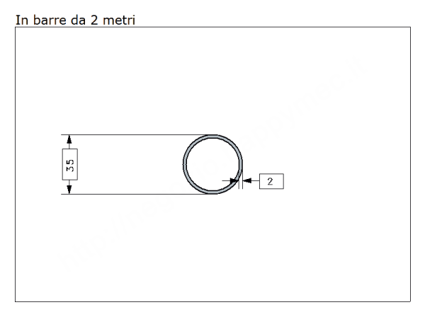 Tubo tondo diam.35x2mm.grezzo in barre da 2 metri in ferro