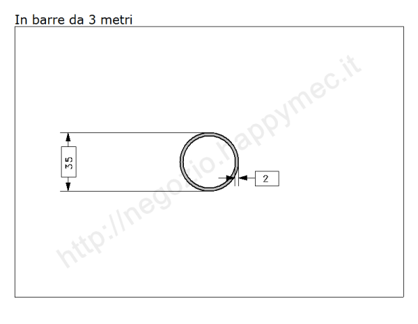 Tubo tondo diam.35x2mm.grezzo in barre da 3 metri in ferro