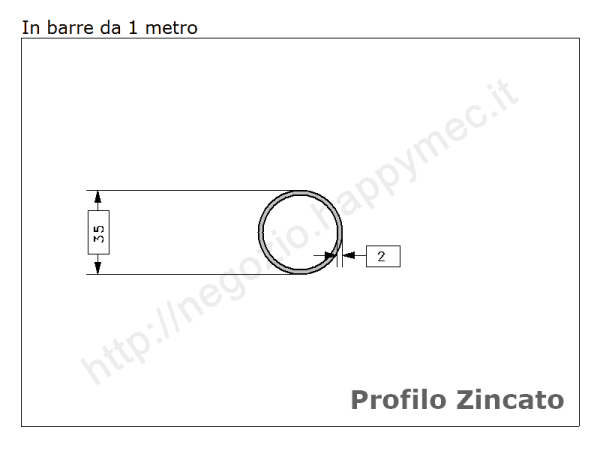 Tubo tondo diam.35x2mm.zincato in barre da 1 metro in ferro