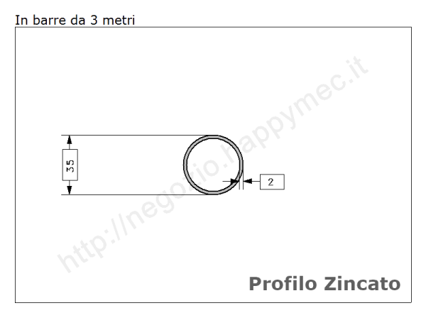 Tubo tondo diam.35x2mm.zincato in barre da 3 metri in ferro