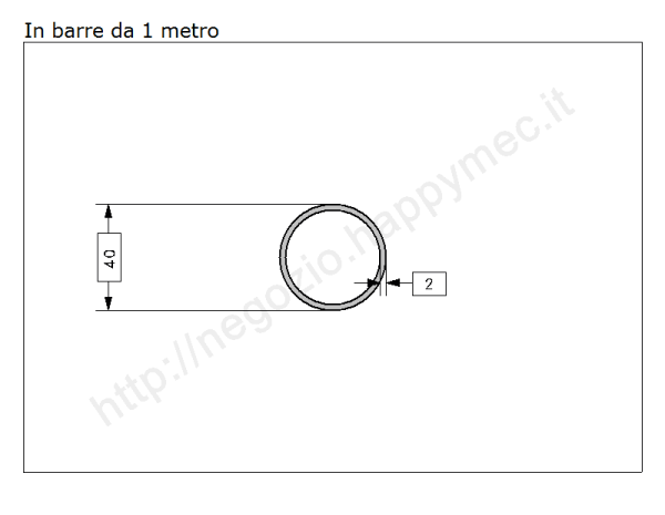 Tubo tondo diam.40x2mm.grezzo in barre da 1 metro in ferro