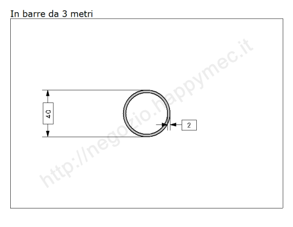 Tubo tondo diam.40x2mm.grezzo in barre da 3 metri in ferro